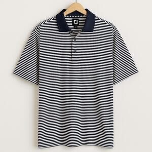 FootJoy Striped Golf Polo XL Navy White 1757 Golf Club FJ Logo